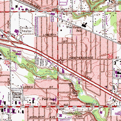 Topographic Map of Farmington Hills Fire Department Station 3, MI