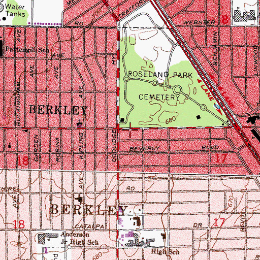 Topographic Map of Berkley Public Safety Department Fire Station, MI