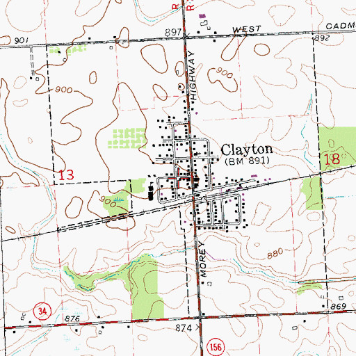 Topographic Map of Clayton Fire Department, MI