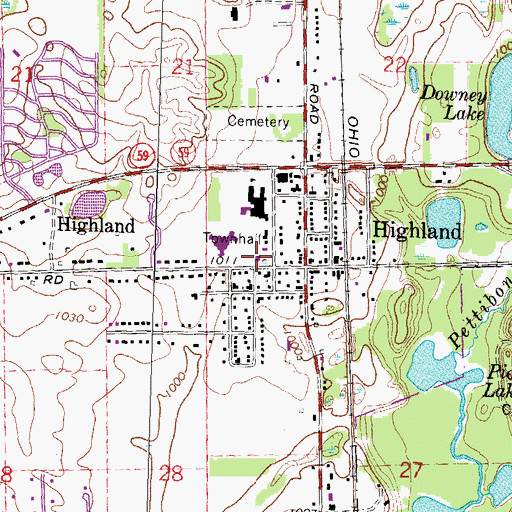 Topographic Map of Highland Township Fire Department Headquarters Station 1, MI