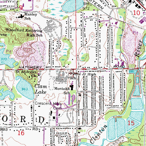 Topographic Map of Waterford Township Fire Department Station 1 Headquarters, MI