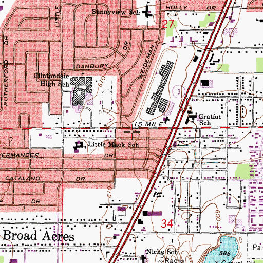 Topographic Map of Clinton Township Fire Rescue and Emergency Medical Services Station 2, MI