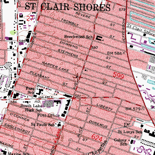 Topographic Map of Saint Clair Shores Fire Department Station 3 South, MI