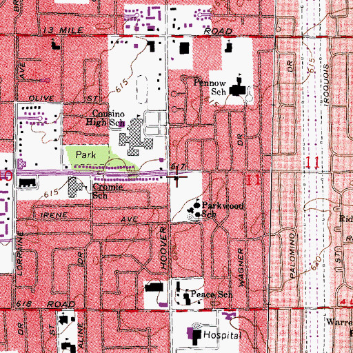 Topographic Map of Warren Fire Department Station 5, MI