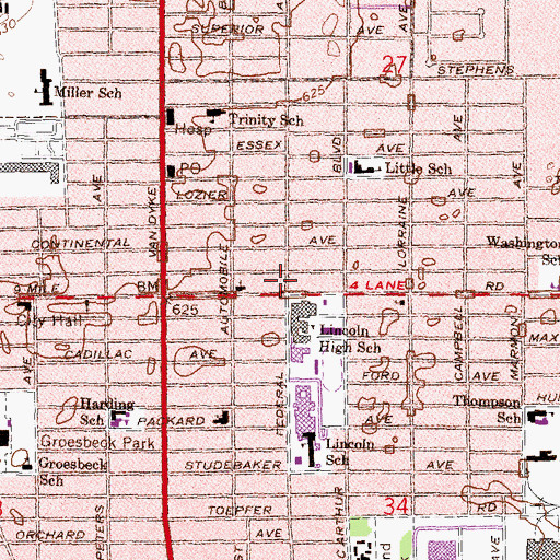 Topographic Map of City of Warren Fire Department Station 1, MI