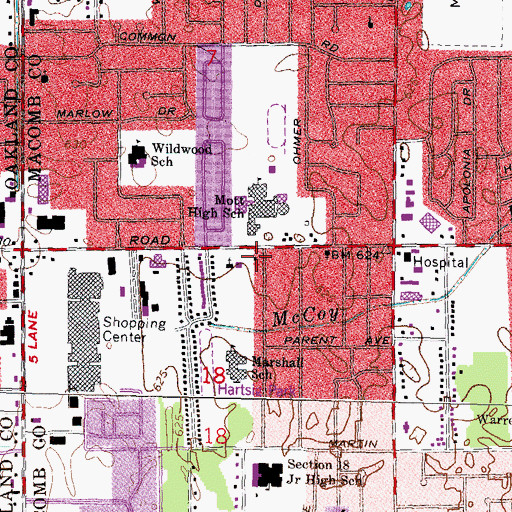 Topographic Map of Warren Fire Department Station 6, MI