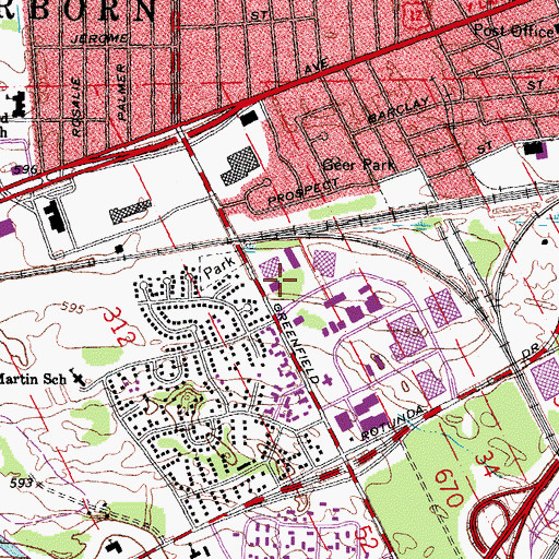 Topographic Map of Dearborn Fire Department Station 1, MI