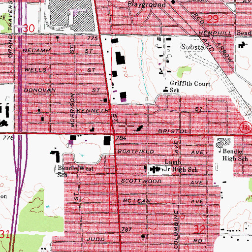 Topographic Map of Burton City Fire Station 1, MI