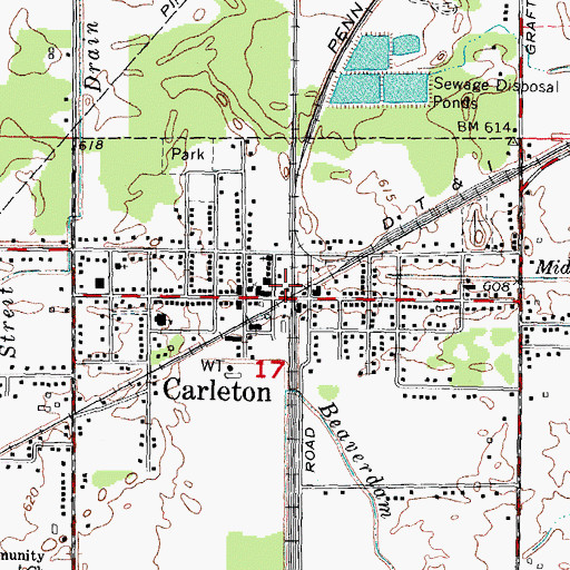 Topographic Map of Ash Township Fire Department Station 1, MI