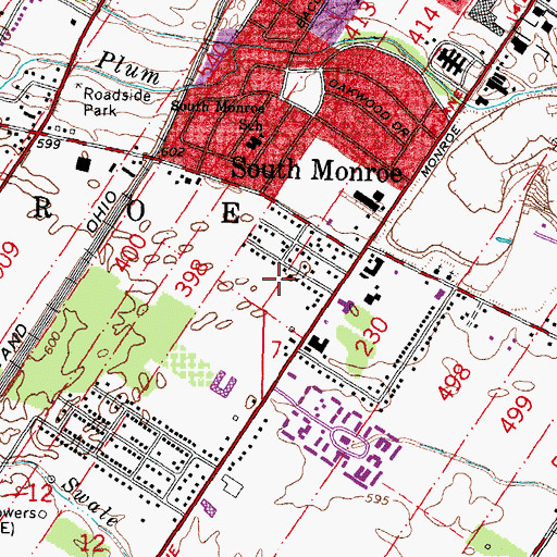 Topographic Map of Monroe Charter Township Fire Department Station 1 Headquarters, MI
