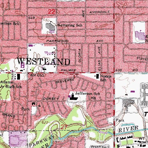 Topographic Map of Westland Fire Department Station 5, MI
