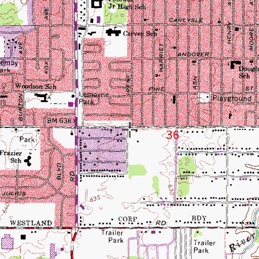 Topographic Map of Westland Fire Department Station 3, MI