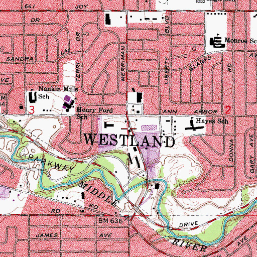 Topographic Map of Westland Fire Department Station 2, MI