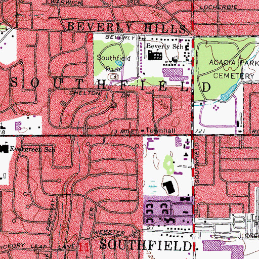 Topographic Map of Beverly Hills Department of Public Safety Fire Station, MI