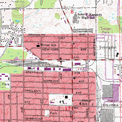 Topographic Map of Pontiac Fire Department Station 6, MI