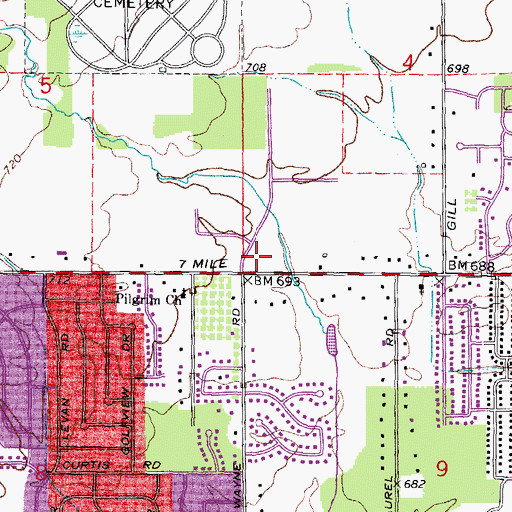 Topographic Map of Livonia Fire Station 3, MI