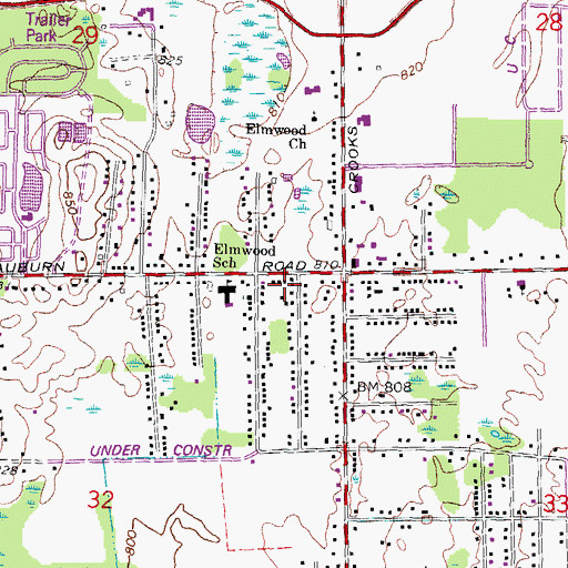 Topographic Map of Rochester Hills Fire Department Station 3, MI
