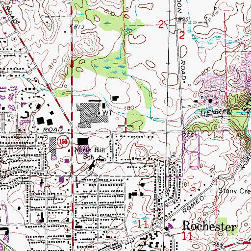 Topographic Map of Rochester Hills Fire Department Station 5, MI