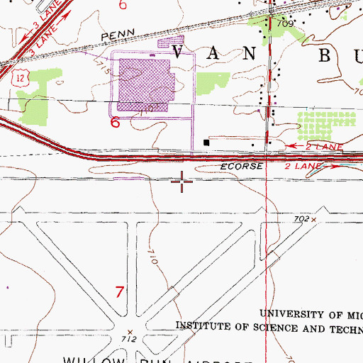 Topographic Map of Detroit Metropolitan Wayne County Airport Fire Department Station 700, MI