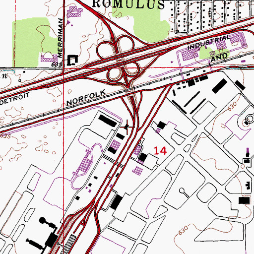Topographic Map of Detroit Metropolitan Wayne County Airport Fire Department Station 200, MI