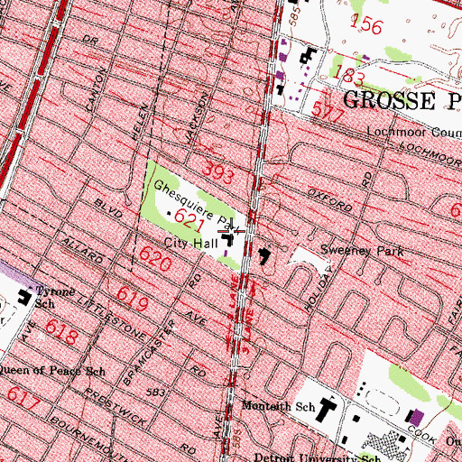 Topographic Map of Grosse Pointe Woods Department of Public Safety Fire Station, MI