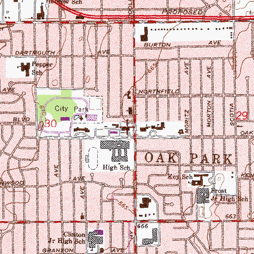 Topographic Map of Oak Park Public Safety Department Fire Station, MI