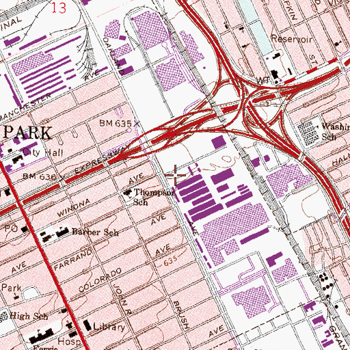 Topographic Map of Highland Park Fire Department, MI
