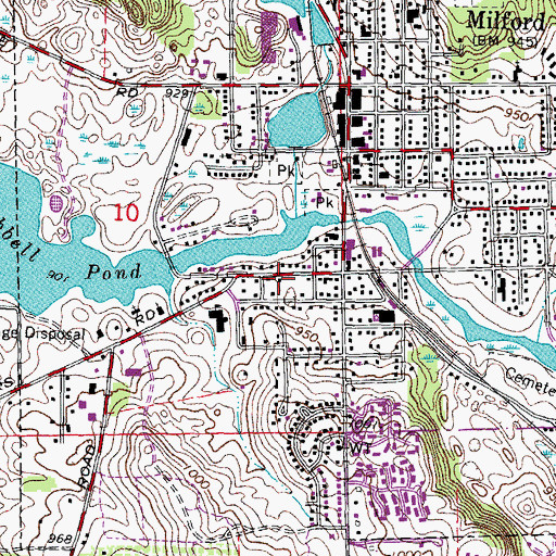 Topographic Map of Milford Fire Department Station 1 Headquarters, MI
