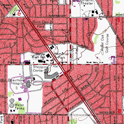 Topographic Map of Royal Oak Fire Department Station 2, MI