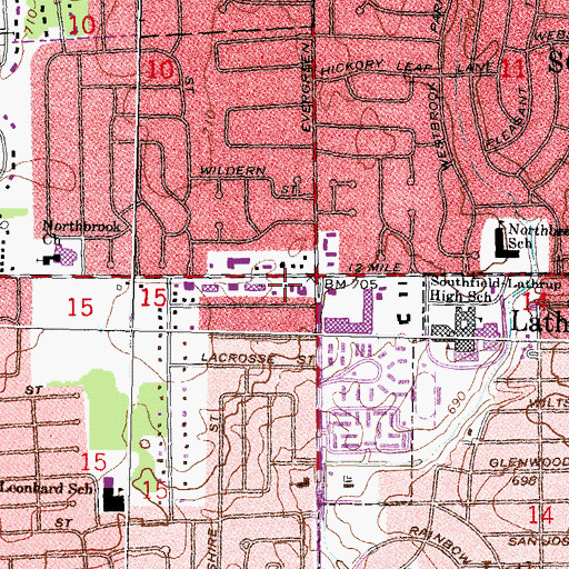 Topographic Map of Southfield Fire Department Station 3, MI