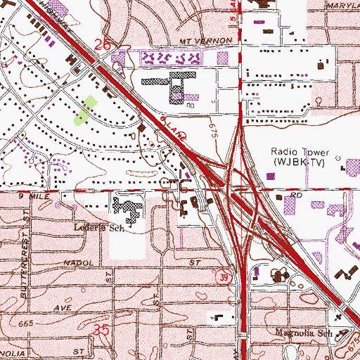 Topographic Map of Southfield Fire Department Station 1, MI