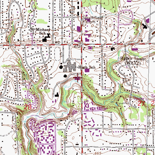 Topographic Map of Southfield Fire Department Station 5 Headquarters, MI