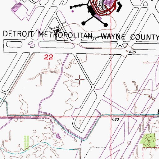 Topographic Map of Detroit Metropolitan Wayne County Airport Fire Department Station 100, MI