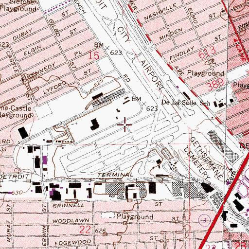 Topographic Map of City of Detroit Fire Department Engine 20, MI