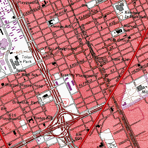 Topographic Map of City of Detroit Fire Department Ladder 1, MI