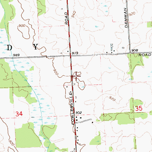 Topographic Map of Fowlerville Fire Department Damon Substation, MI