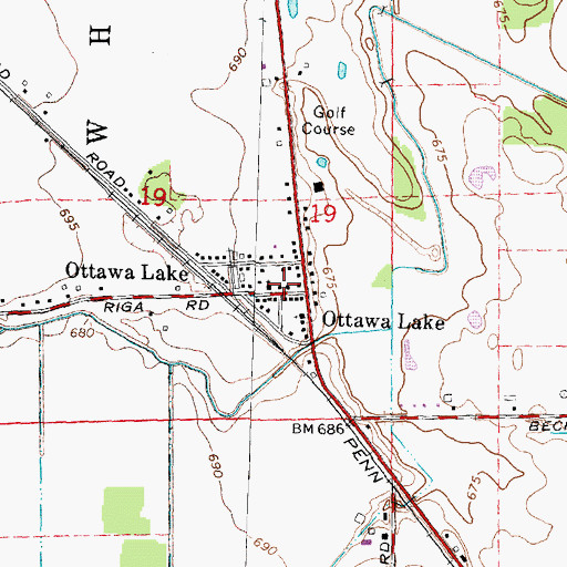 Topographic Map of Whiteford Township Volunteer Fire Department Station 1 - Ottawa Lake, MI