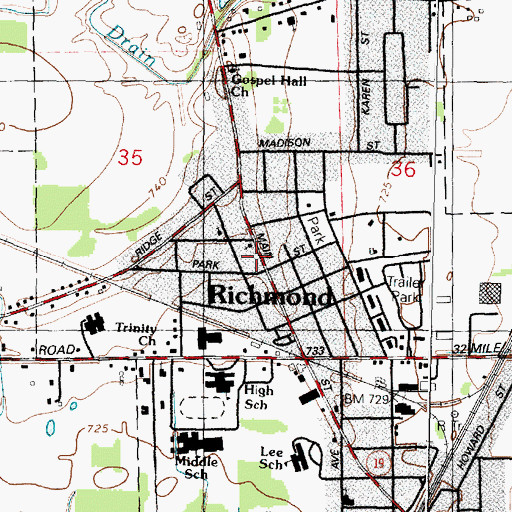 Topographic Map of Richmond Fire Department, MI
