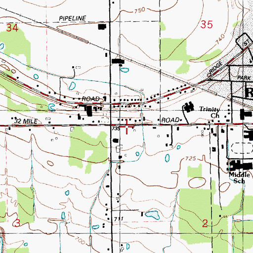 Topographic Map of Lenox Township Fire Department Station 2, MI