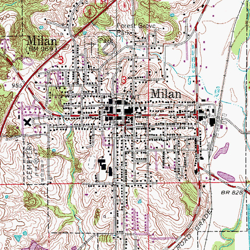 Topographic Map of Milan Fire Department, MO