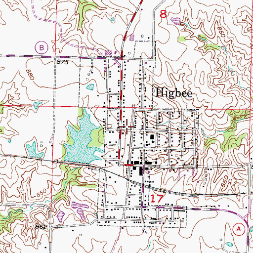Topographic Map of Higbee Area Fire Protection District, MO