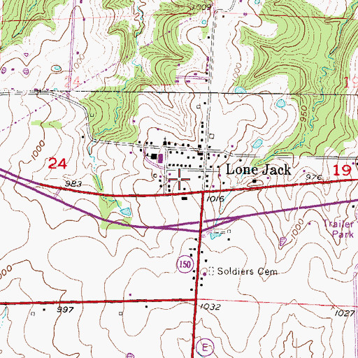 Topographic Map of Lone Jack Fire Protection District, MO