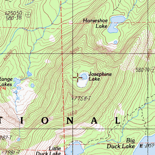 Topographic Map of Josephine Lake, CA