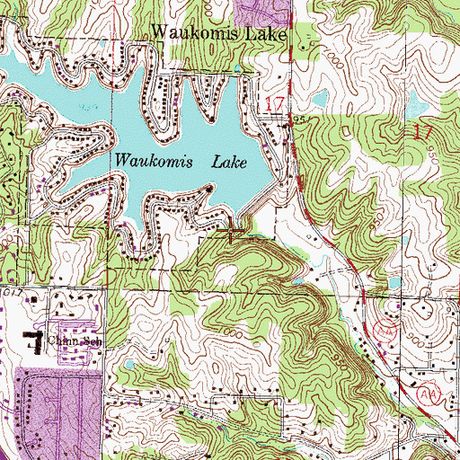 Topographic Map of Lake Waukomis Fire Department, MO