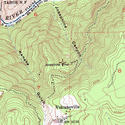 Topographic Map of Josephine Mine, CA