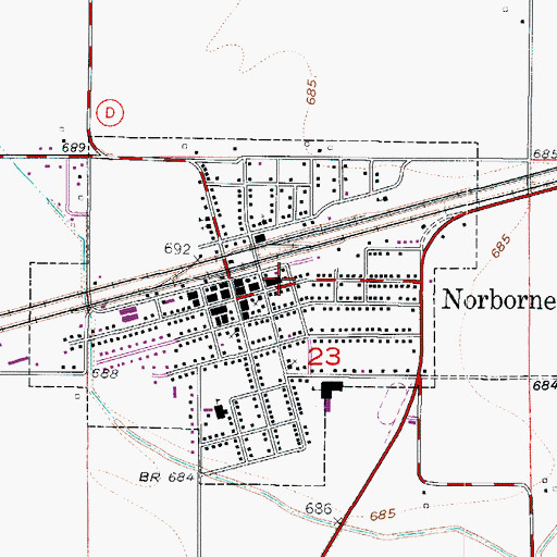 Topographic Map of Norborne Volunteer Fire Department, MO