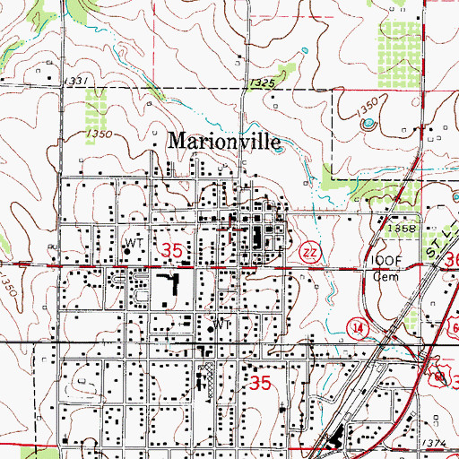 Topographic Map of Marionville City Fire and Rescue, MO