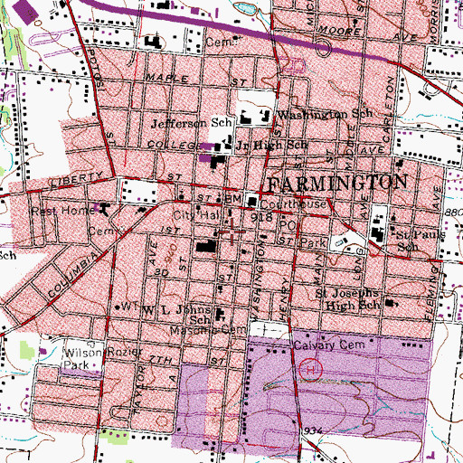 Topographic Map of Farmington Fire Department, MO