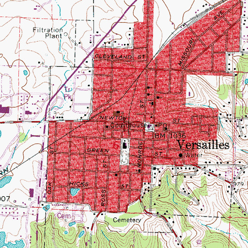 Topographic Map of Versailles City Fire Department, MO