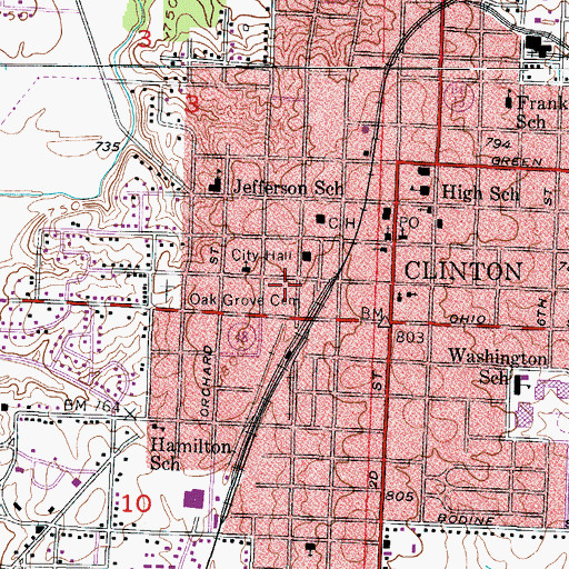 Topographic Map of Clinton Fire Department, MO